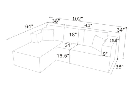 L - Shape Full Compressed Upholstered Sectional