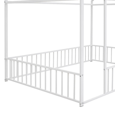 Metal Bed House Bed Frame With Fence