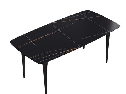70.87" Modern Artificial Stone Curved Metal Leg Dining Table, Can Accommodate 6-8 People