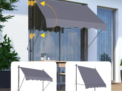Manual Retractable Patio Awning, UV Resistant Sun Shade With No Drill Installation