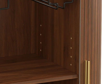 Fluted Wine Bar Cabinet With 8 Grid Wine Rack, 5 Level Adjustable Shelves, 2 Glass Holders