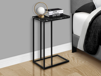Accent Table, C - Shaped, Marble Look Modern Design - Black