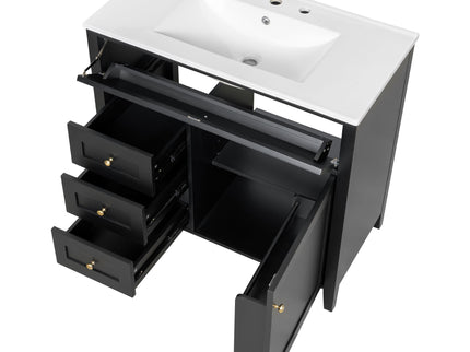 Bathroom Vanity With Sink, 3 Drawers & Cabinet With Adjustable Shelves