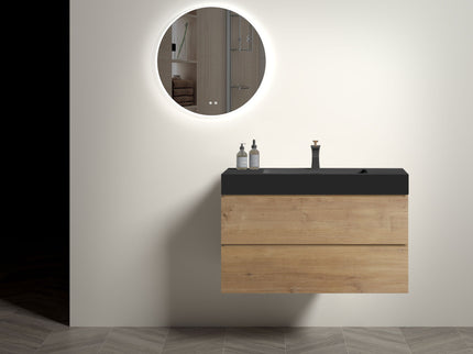 Alice - Natural Oak Bathroom Vanity With Sink, Large Storage Wall Mounted Floating Bathroom Vanity For Modern Bathroom, One-Piece Sink Basin Without Drain