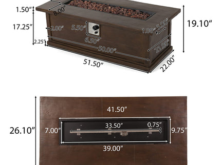 Transitional Rectangular Outdoor Propane Fire Pit With 50, 000 Btu