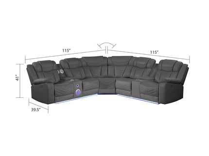 Challenger - Recliner Sectional Sofa, Built In USB, C Ports & Bluetooth