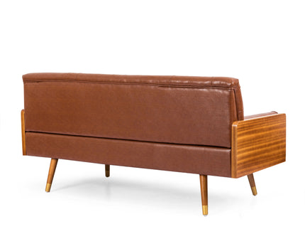 Adelaide - Mid Century Modern Tufted Sofa With Rolled Accent Pillows - Light Brown