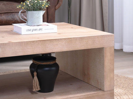 Rustic Solid Wood Coffee Table With Open Shelf, Modern Farmhouse Design - Light Natural / Natural