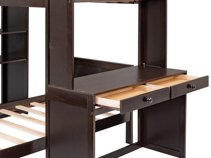 Loft Bed With A Stand Alone Bed, Shelves, Desk, And Wardrobe