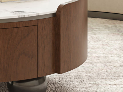 Round Coffee Table With Ball Feet, Dual Storage Drawers For Living Room - Walnut Brown
