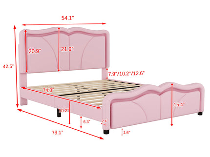 Upholstered Platform Bed & Curve Shaped And Height Adjustable Headboard, LED Light Strips