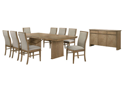 10 Piece Extension Dining Set With Upholstered Chairs And Matching Sideboard - Light Brown