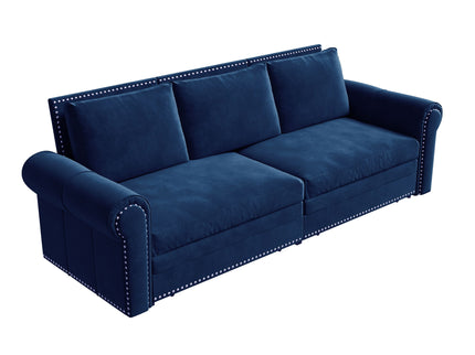 3 In 1 Convertible Sleeper Sofa With Nailhead Trim & Rolled Arm