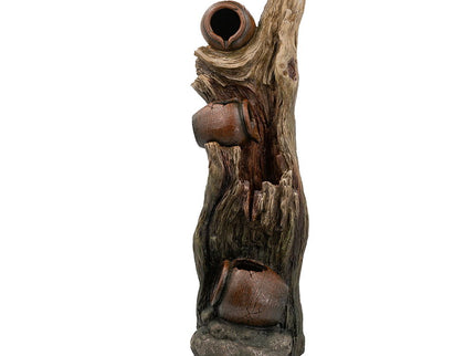 Decorative 3 Tier Tree Trunk Fountain With Lights And Pump - Brown