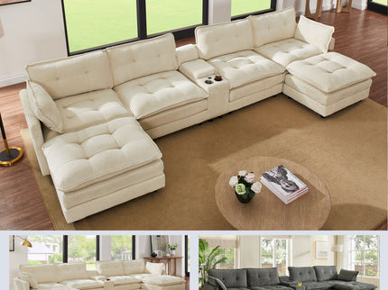 Oversized Modular Sectional Sofa With Multi Functional Console