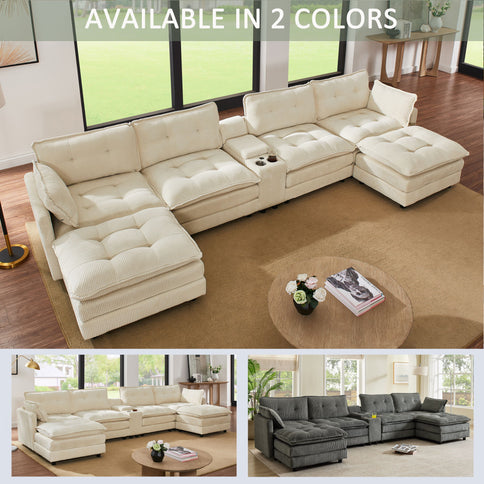 Oversized Modular Sectional Sofa With Multi Functional Console