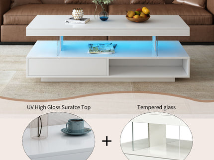 LED Coffee Table With 2 Drawers And Display Shelves