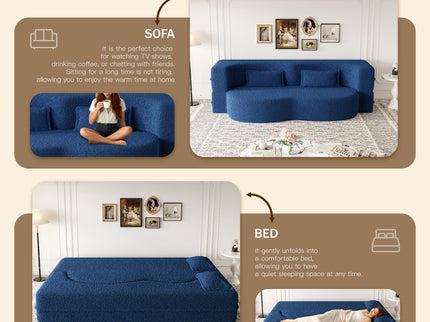 Modern Floor Sleeper Sofa Bed With 2 Pillows, Convertible Twin Size Folding Mattress For Living Room