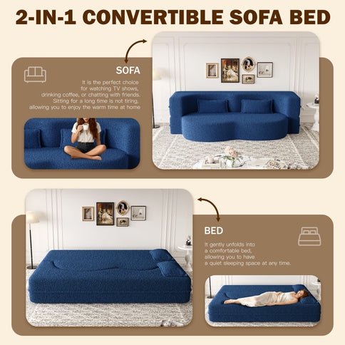 Modern Floor Sleeper Sofa Bed With 2 Pillows, Convertible Twin Size Folding Mattress For Living Room