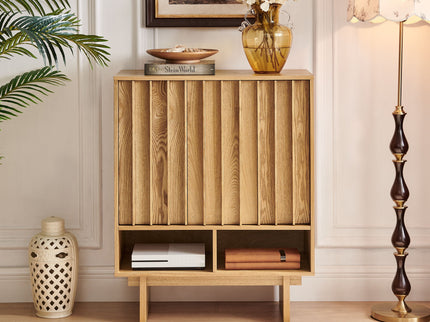 Sideboard Buffet Cabinet With Grille Slat Design With 3 Doors And Adjustable Shelves