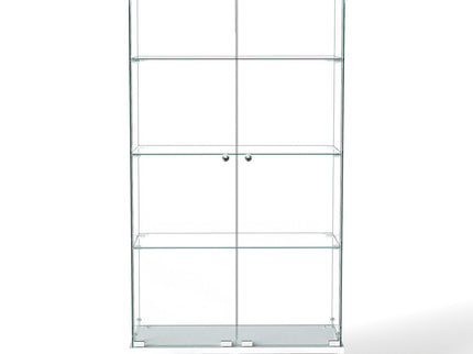 Glass Display Cabinet With LED Lights, Tempered Glass Doors, Large Drawers, 2 Door Storage Case With 4 Shelves - Natural / White