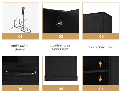 Modern Tall Storage Cabinet With Adjustable Shelves, Flip-Out Basket & Enclosed Doors
