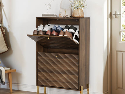 Shoe Cabinet, Freestanding Organizer For Entryway - Walnut