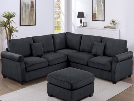 Modern Sectional Set With Corner Wedge, Loveseat, Ottoman & 2 Pillows