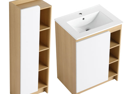 24" Bathroom Vanity With Sink & Tall Bathroom Cabinet, Vanity Set With Thin Edge Sink & Interchangeable Door Panels - Black / Light Oak / White