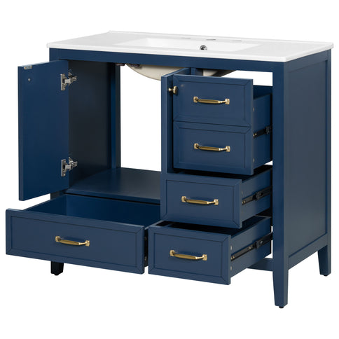Elegant Vintage Bathroom Vanity & Sink And Soft Closing Door, 4 Drawers Of Different Sizes Frame