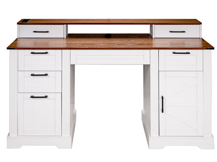 Office Desk With Charging Station & Storage Cabinet