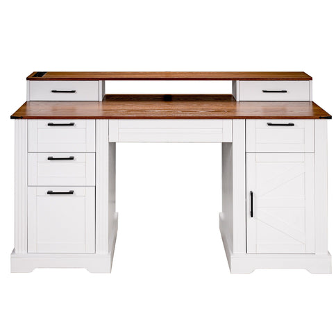 Office Desk With Charging Station & Storage Cabinet