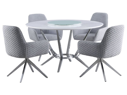 Anchor - 5 Piece Round Dining Table Set With Swivel Chairs - Gloss White