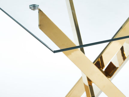 Dining Table With Cross Metal Leg And Tempered Glass, Modern Space Saving Kitchen Table For Living Room Legs, Square Table