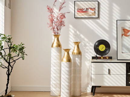 Floor Metal Vases Decorated White Metal Vases (Set of 3) Gorgeous Home Decoration Large Glazed Metal Vases - White