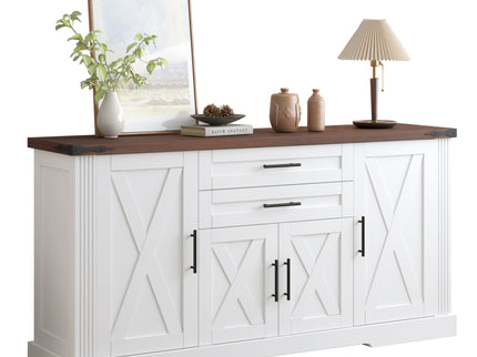 Barn Door Storage Cabinet With 2 Drawers & Door Rack, Adjustable Shelves
