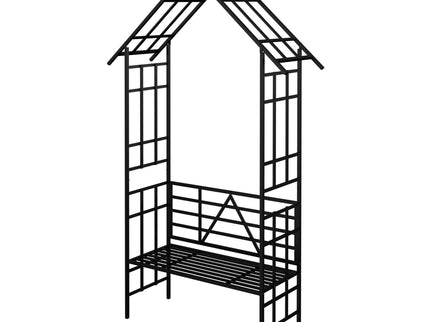 Garden Arch With Bench Turned Into Flower Stand Climbing Plants Support Outdoor - Black