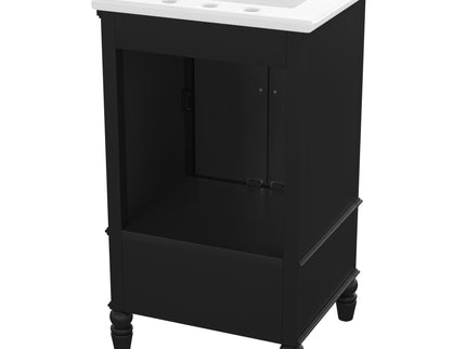 20" Bathroom Vanity With Sink Cabinet With 2 Doors, 2 Drawer, Magnetic Door Stopper, Adjustable Feet, Drop In Sink - Black