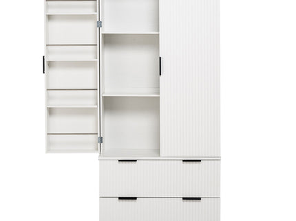 Fluted Kitchen Pantry Cabinet With 2 Large Drawers & 8 Door Spice Rack