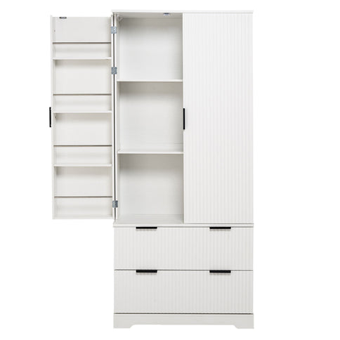 Fluted Kitchen Pantry Cabinet With 2 Large Drawers & 8 Door Spice Rack