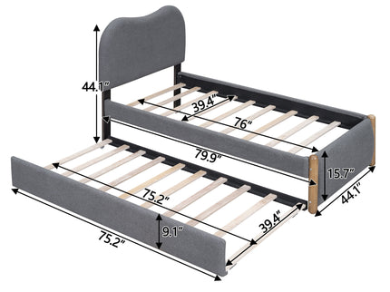 Upholstered Platform Bed With Wood Supporting Feet And Trundle