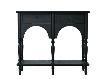 Accent Carved Console Table With Open Shelf And 2 Drawers For Living Room - Black
