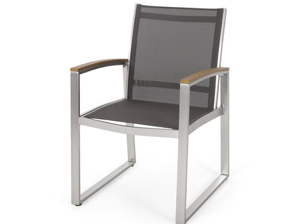 Poetic - Outdoor Dining Chair With Faux Wood Arms And Aluminum Frame (Set of 2) - Gray