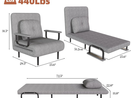 3 In 1 Convertible Folding Sofa Bed With Adjustable Backrest And Pillow