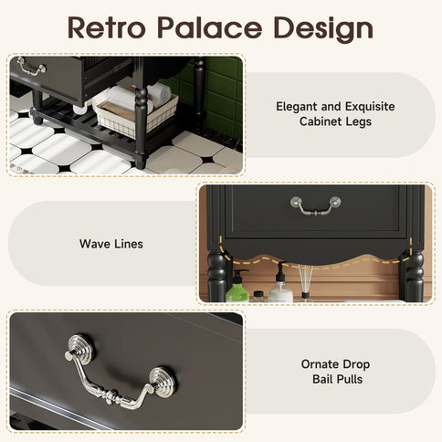 Wave Design Bathroom Vanity With Sink, 2 Drawers And Open Shelf