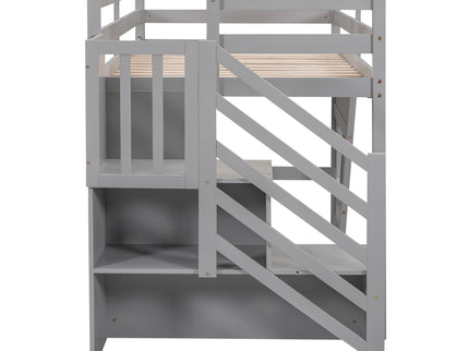 Loft Bed With Storage Staircase, Window & LED Light