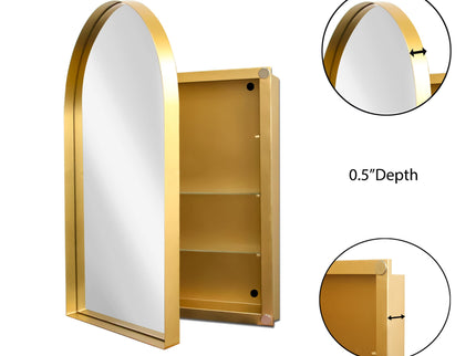 Arched Recessed Medicine Cabinet, Metal Framed Bathroom Wall Cabinet With Mirror And Adjustable Shelves, Wall Mirror With Storage For Bathroom
