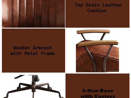 Brancaster - Aluminum Top Grain Leather Office Chair - Coffee