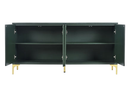 Modern Wood Sideboard Cabinet With Carved Door Panels, Adjustable Shelves, And Sturdy Metal Legs