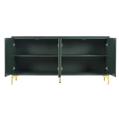 Modern Wood Sideboard Cabinet With Carved Door Panels, Adjustable Shelves, And Sturdy Metal Legs